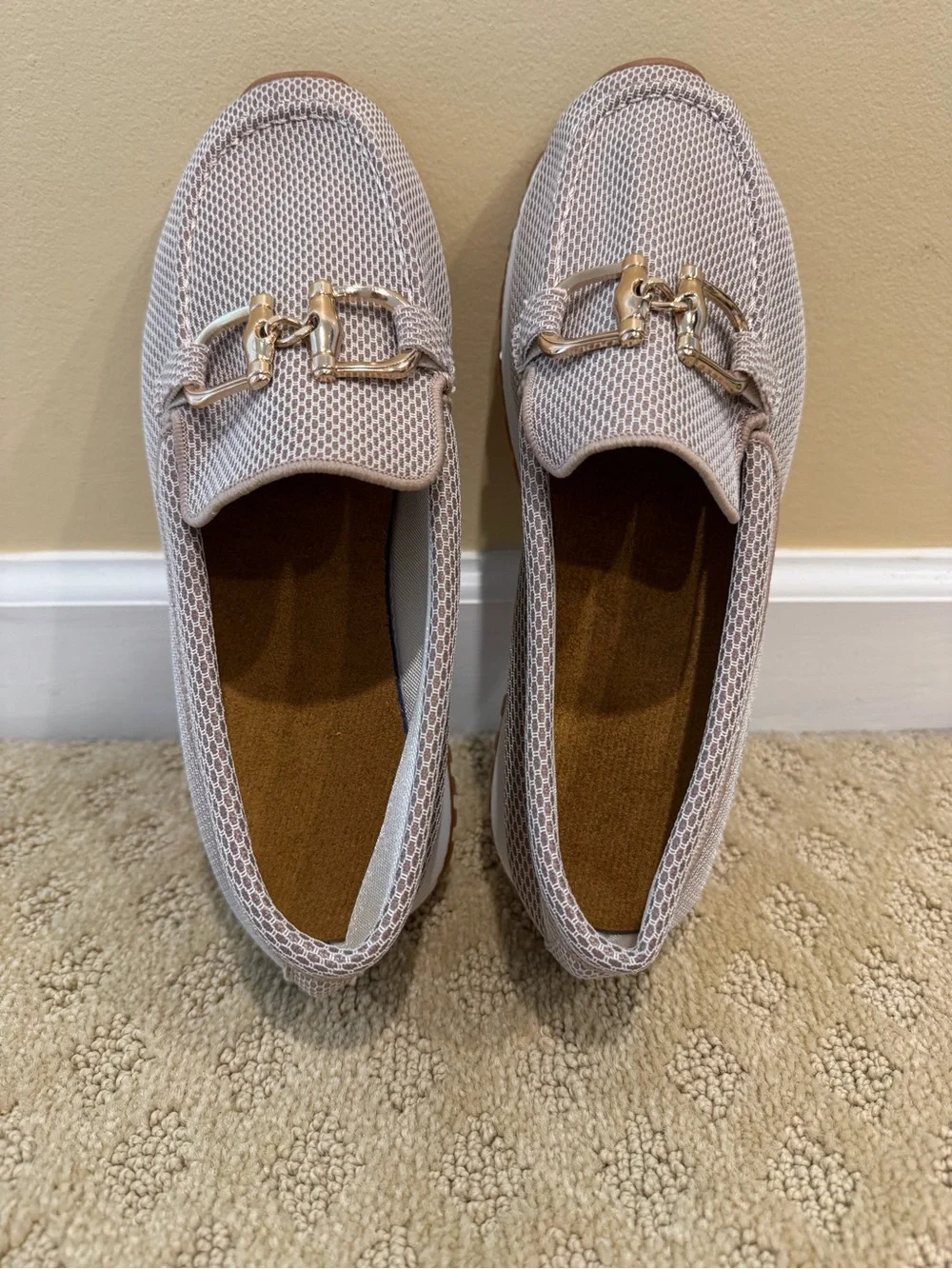 ComfortMesh Taupe Slip-On Loafers with Gold Accent